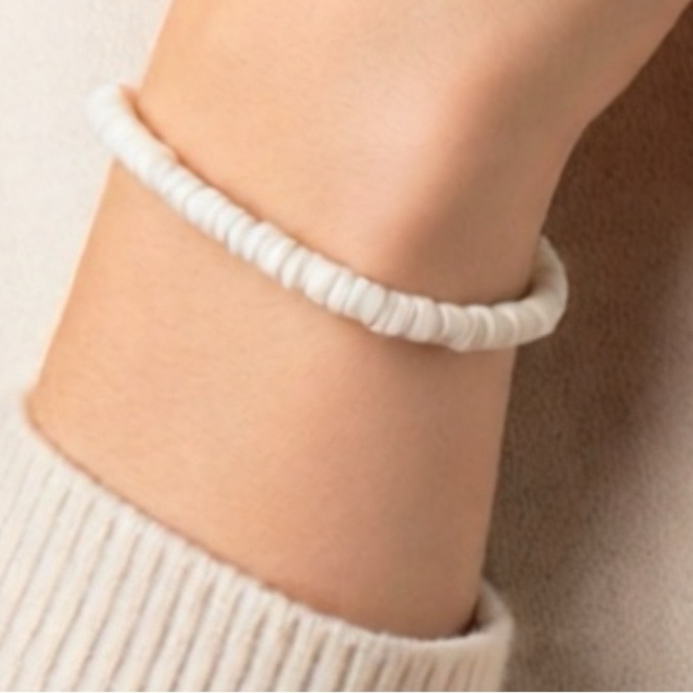 White heishi ankle or wrist bracelet 9.5”